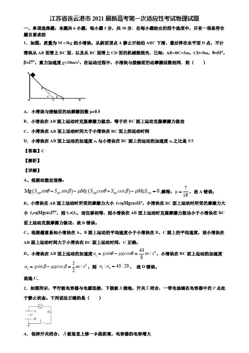 江苏省连云港市2021届新高考第一次适应性考试物理试题含解析