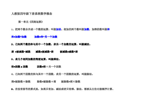 人教版四年级下册47个数学公式概念