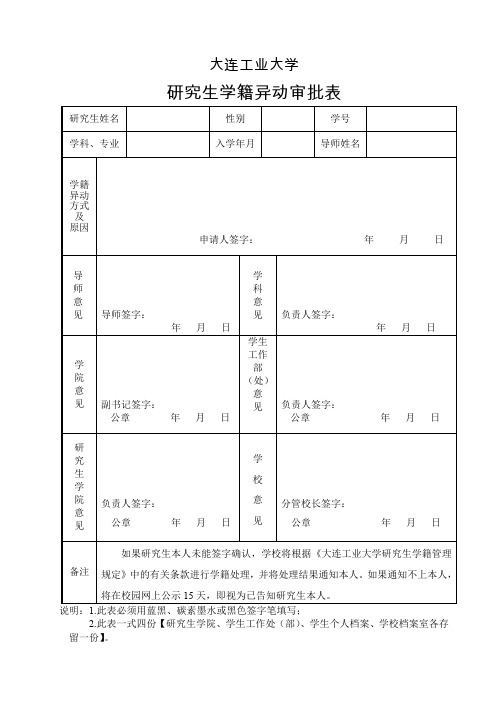 研究生学籍异动审批表