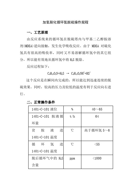 加氢裂化循环氢脱硫操作规程