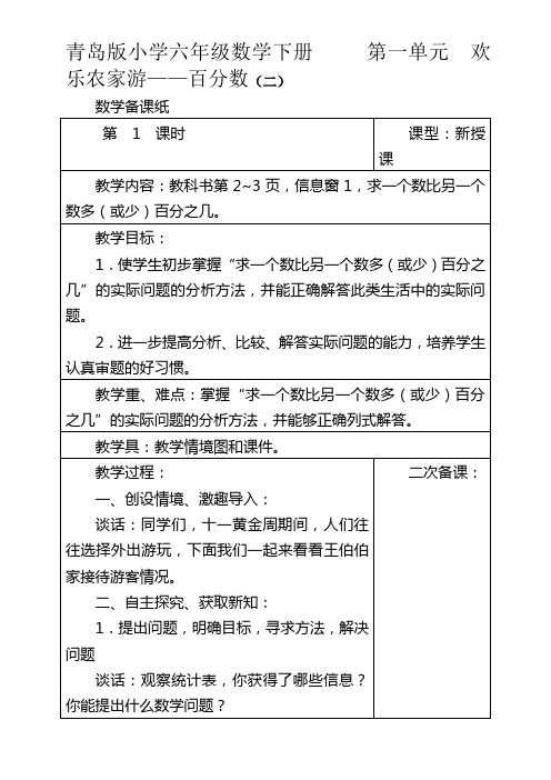 青岛版六(下)数学第一单元备课