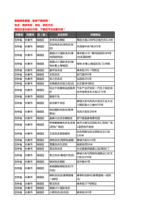 新版吉林省长春市绿园区洗衣店企业公司商家户名录单联系方式地址大全192家