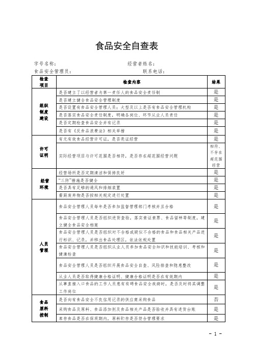 食品安全自查表