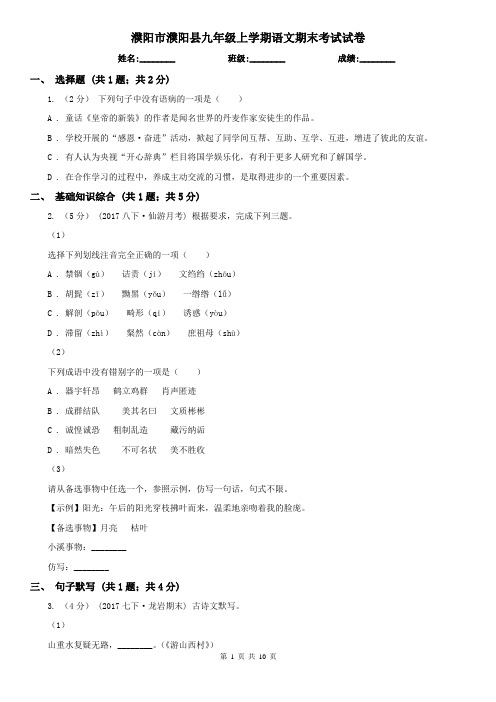 濮阳市濮阳县九年级上学期语文期末考试试卷