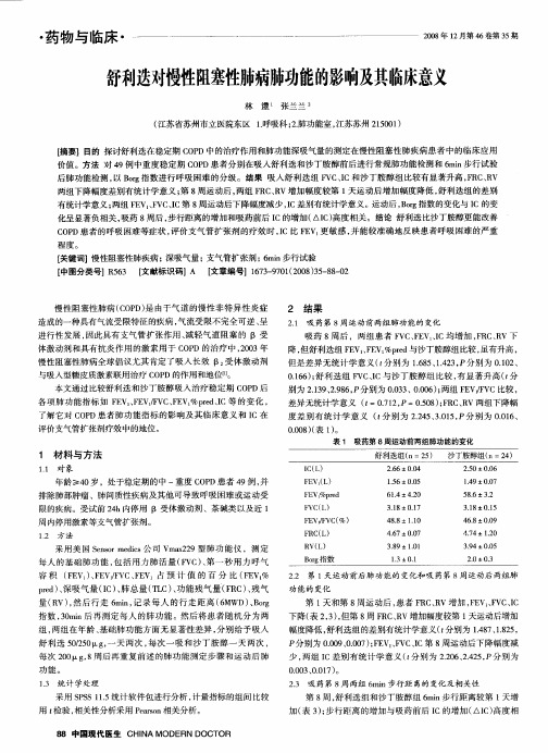 舒利迭对慢性阻塞性肺病肺功能的影响及其临床意义