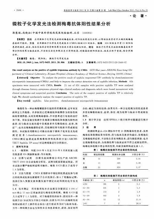 微粒子化学发光法检测梅毒抗体阳性结果分析