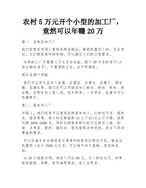 农村5万元开个小型的加工厂,竟然可以年赚20万 