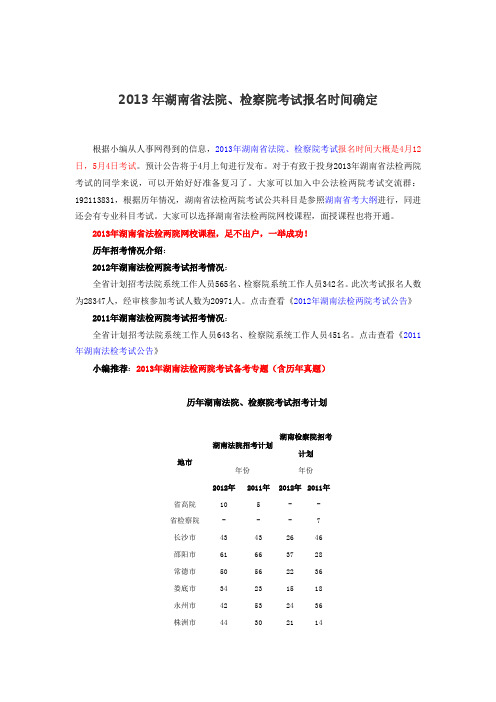 2013年湖南省法院、检察院考试报名时间确定