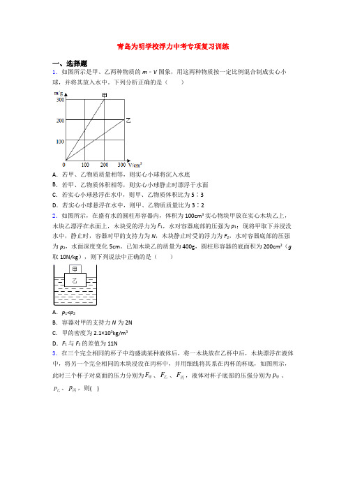 青岛为明学校浮力中考专项复习训练