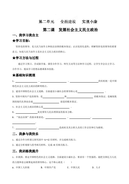 云南省石林县鹿阜中学九年级政治上册学案第二课  发展社会主义民主政治