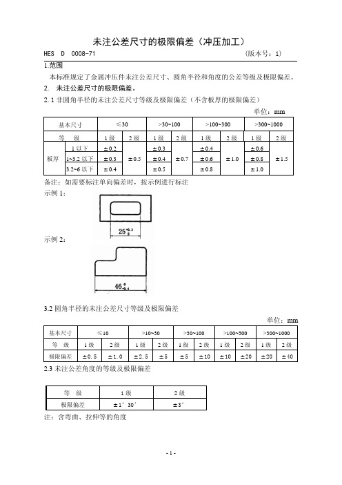 未注公差标注（冲压塑料橡胶）-本田标准