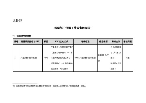 (完整版)设备部绩效考核指标