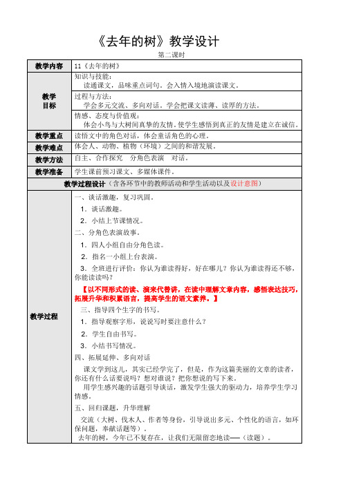 人教版小学语文四年级上册(课件+教案+单元试题)11.去年的树第二课时