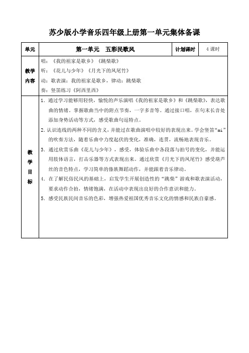 苏少版小学音乐四年级上册第一单元集体备课