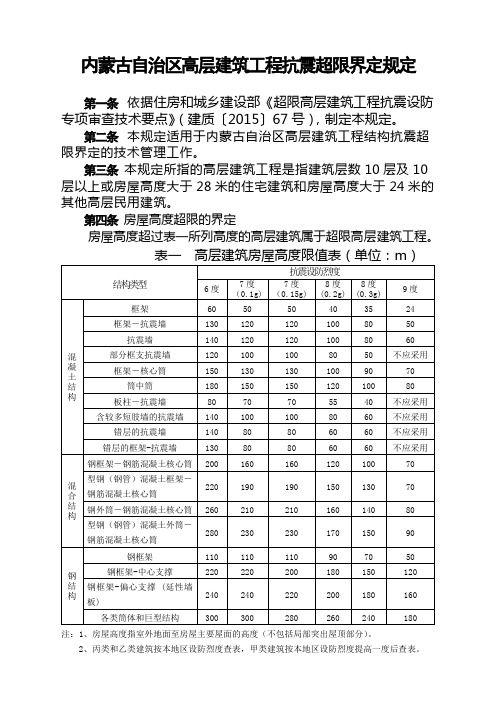 内蒙古自治区高层建筑工程抗震超限界定规定