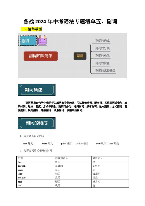 英语中考语法专题清单五副词讲义