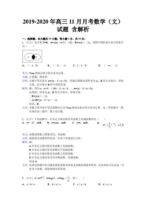 2019-2020年高三11月月考数学(文)试题 含解析