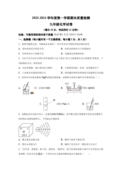 安徽省宿州市埇桥区2023-2024学年九年级上学期期末化学试题(含解析)