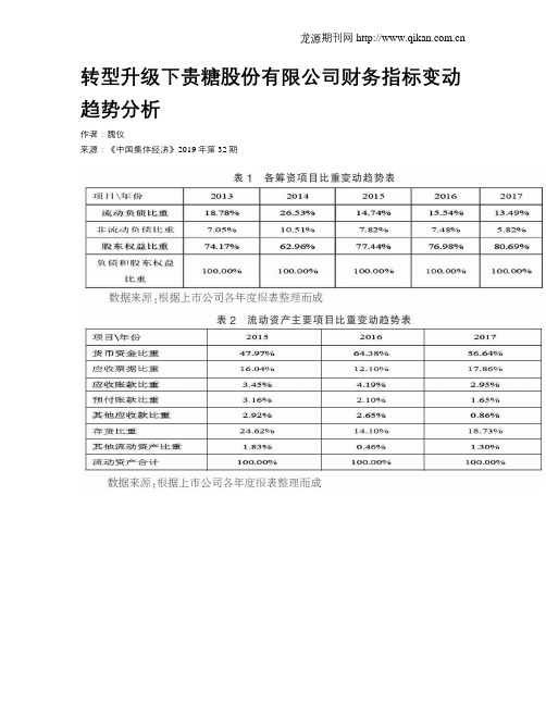 转型升级下贵糖股份有限公司财务指标变动趋势分析