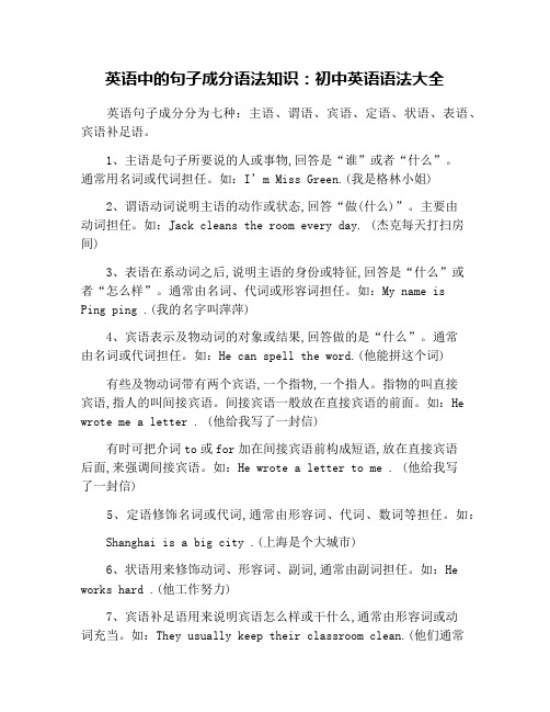 英语中的句子成分语法知识:初中英语语法大全