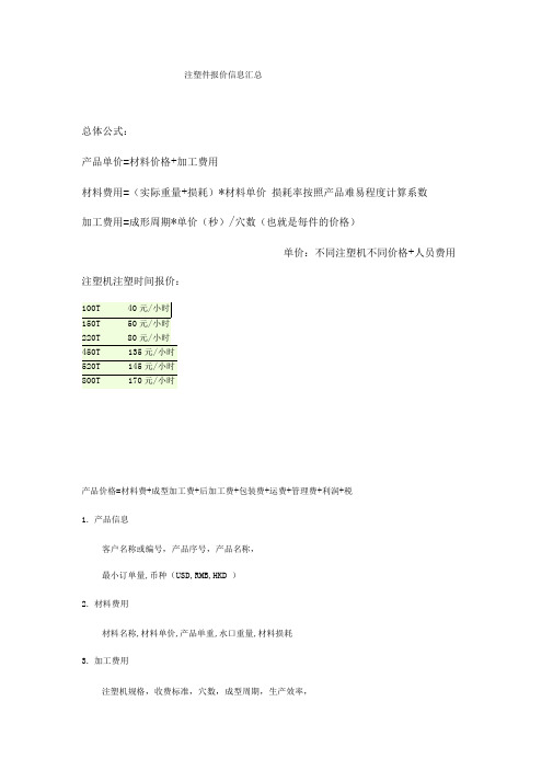 注塑件报价信息汇总