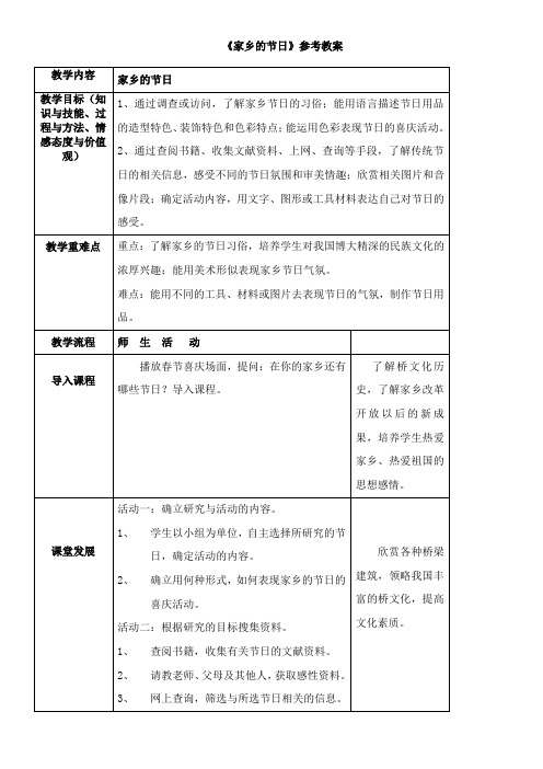 〖2021年整理〗《家乡的节日》参考优秀教案