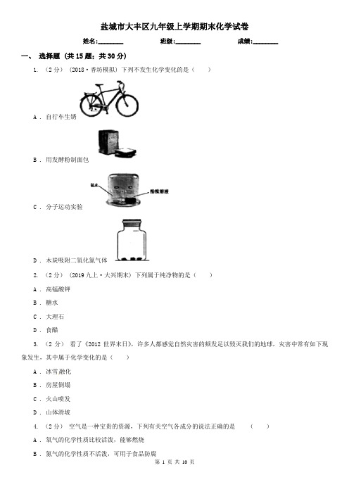 盐城市大丰区九年级上学期期末化学试卷