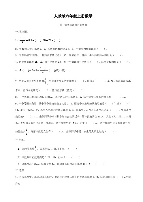 人教版六年级上册数学  比  常考易错综合训练题