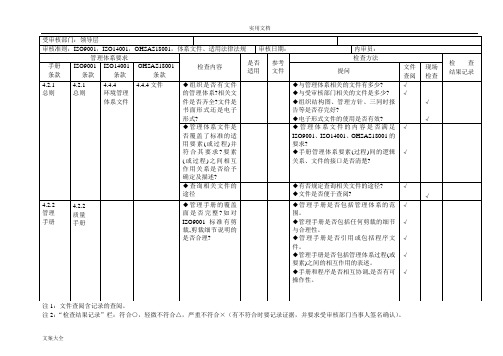 2015三体系内审检查表