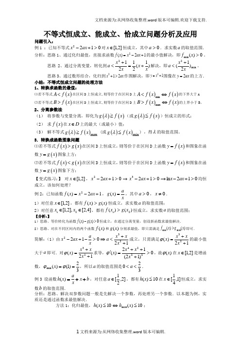 不等式恒成立、能成立、恰成立问题分析及应用