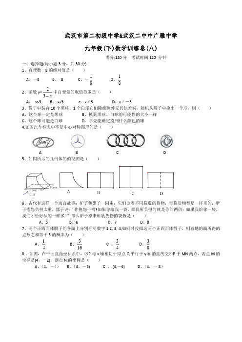 湖北省武汉市2018-2019学年广雅中学 九年级下册数学训练卷(八)