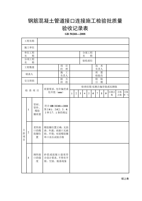 钢筋混凝土管道接口连接施工检验批质量