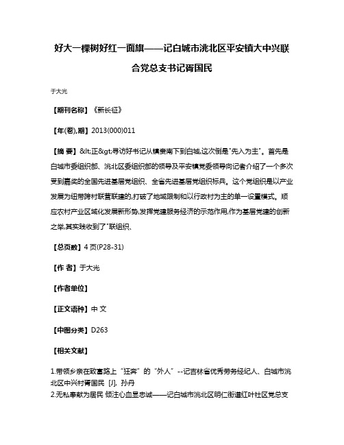 好大一棵树  好红一面旗——记白城市洮北区平安镇大中兴联合党总支书记胥国民