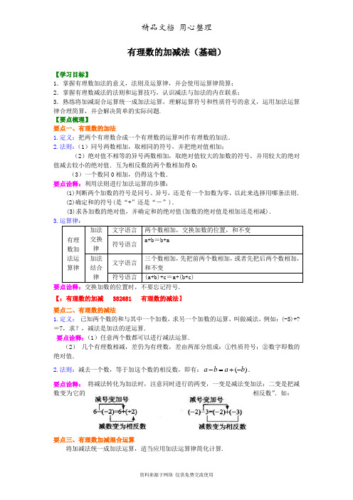 浙教版初中数学七年级上册有理数的加减法(基础)知识讲解