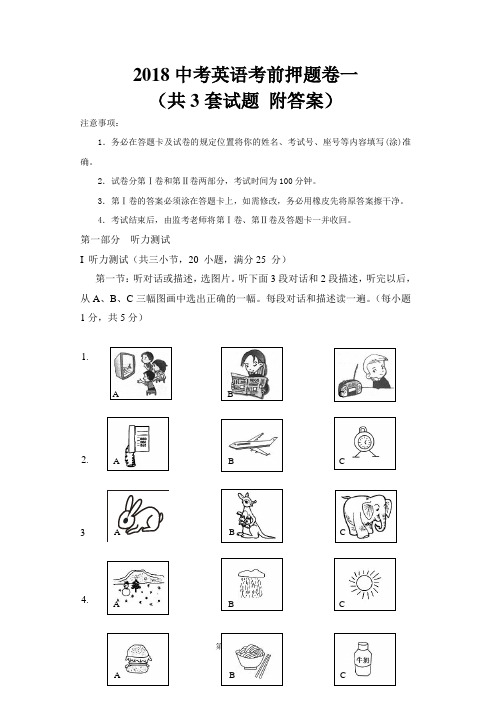 2018中考英语考前押题卷(共3套试题 附答案)