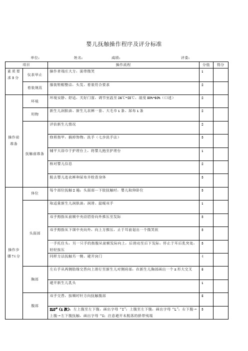 婴儿抚触操作评分标准