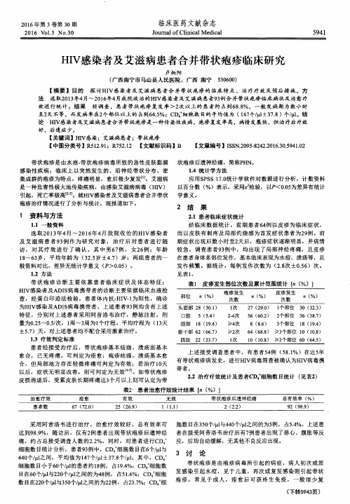 HIV感染者及艾滋病患者合并带状疱疹临床研究