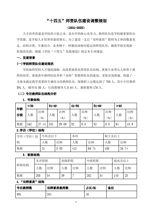 “十四五”师资队伍建设调整规划