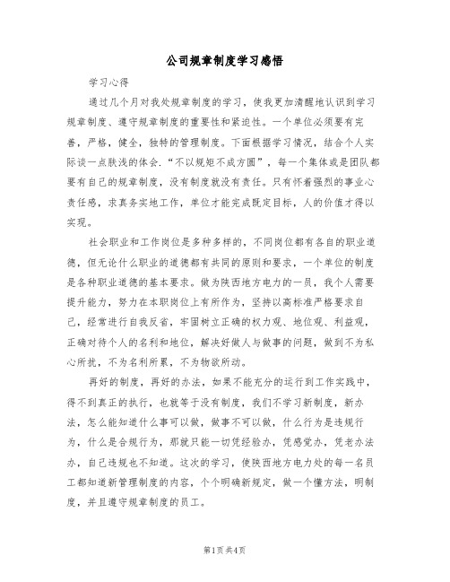 公司规章制度学习感悟(3篇)