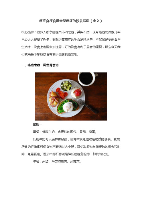 癌症食疗食谱常见癌症的饮食指南(全文)