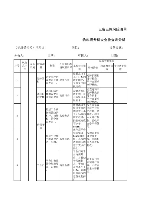 物料提升机安全检查表分析(SCL)+评价记录