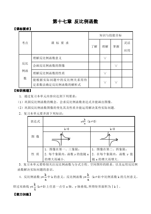 中考数学复习专项训练  第十七章 反比例函数(含答案).doc