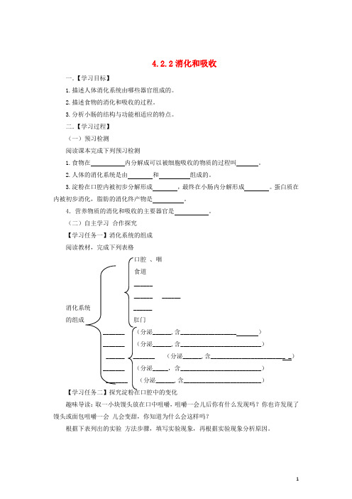 七年级生物下册4.2.2消化和吸收导学案