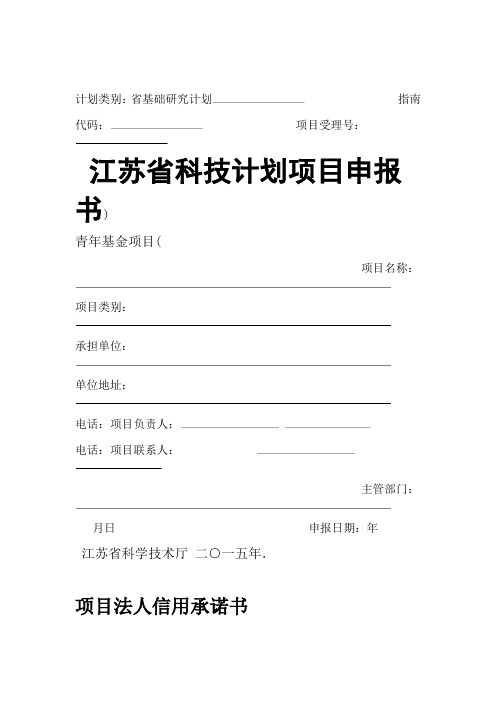 江苏省自然科学基金青年基金申报书