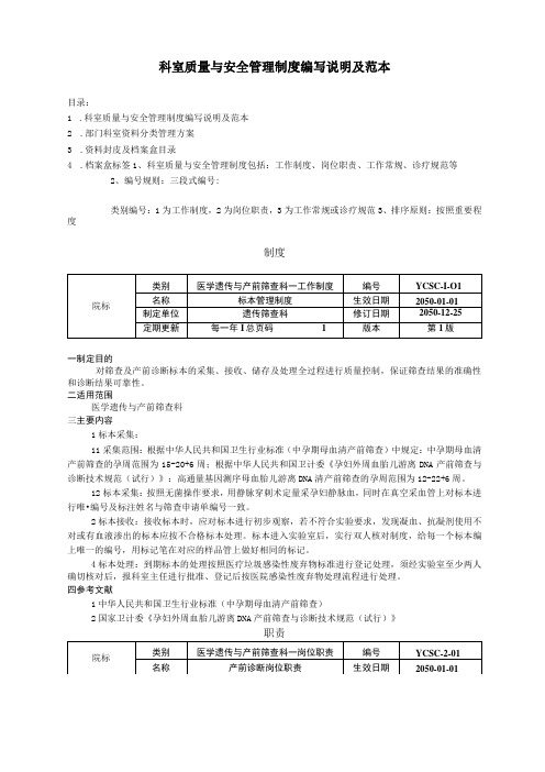 三甲医院资料标准格式模板编写说明及范本科室质量与安全管理制度工作制度岗位职责工作常规诊疗规范