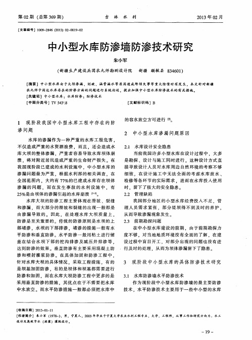 中小型水库防渗墙防渗技术研究