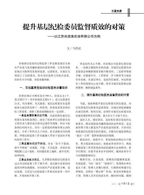 提升基层纪检委员监督质效的对策——以江苏省滨淮农场有限公司为例