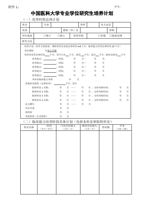 中国医科大学专业学位研究生培养计划