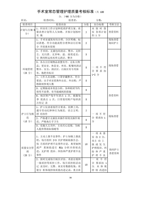 手术室常态管理护理质量考核标准