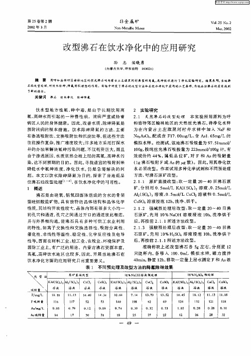 改型沸石在饮水净化中的应用研究